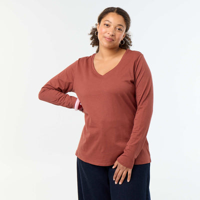 Long-sleeved round-neck T-shirt BROWN