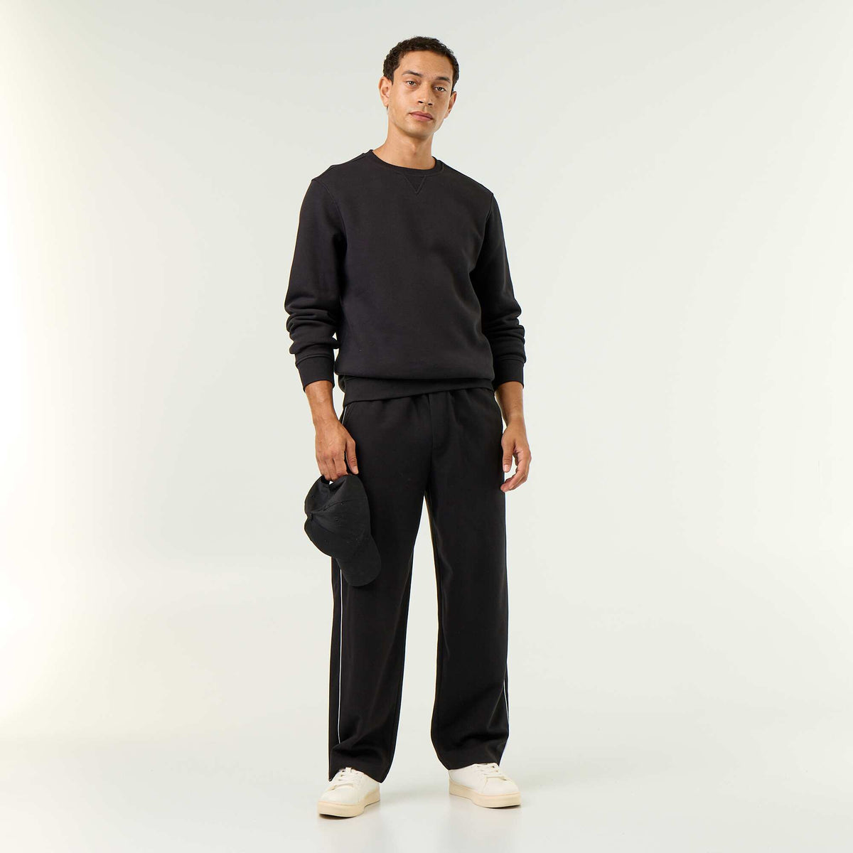 Plain Brushed Fleece Sweatshirt BLACK