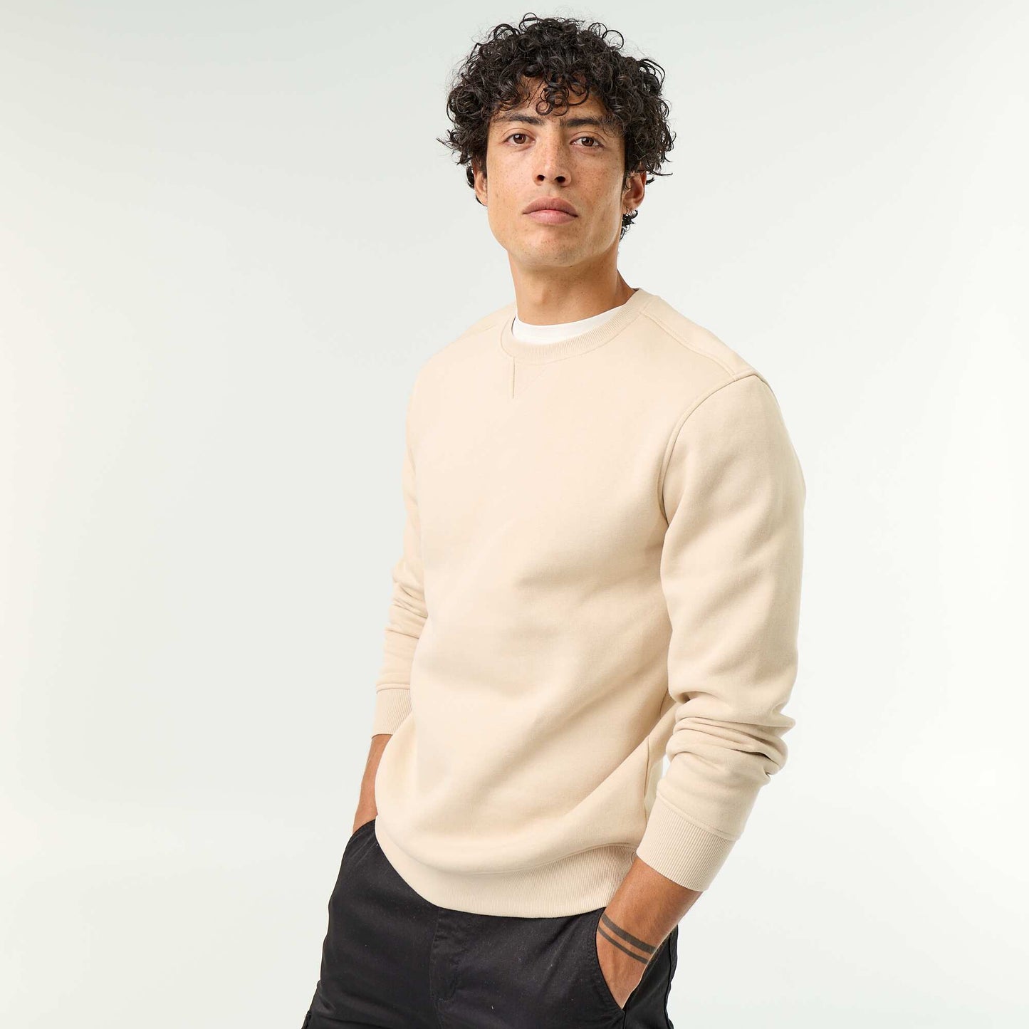Plain Brushed Fleece Sweatshirt BEIGE