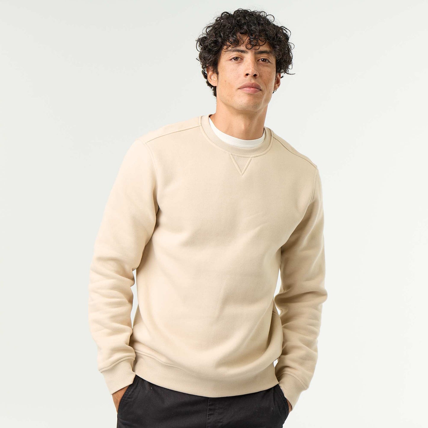 Plain Brushed Fleece Sweatshirt BEIGE