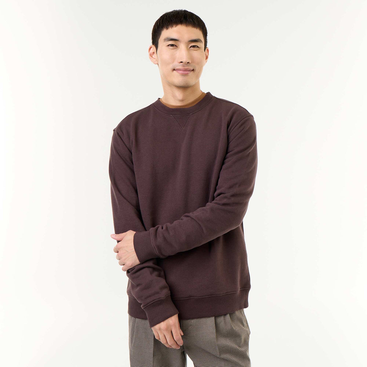 Solid Crew Neck French Terry Sweatshirt BROWN