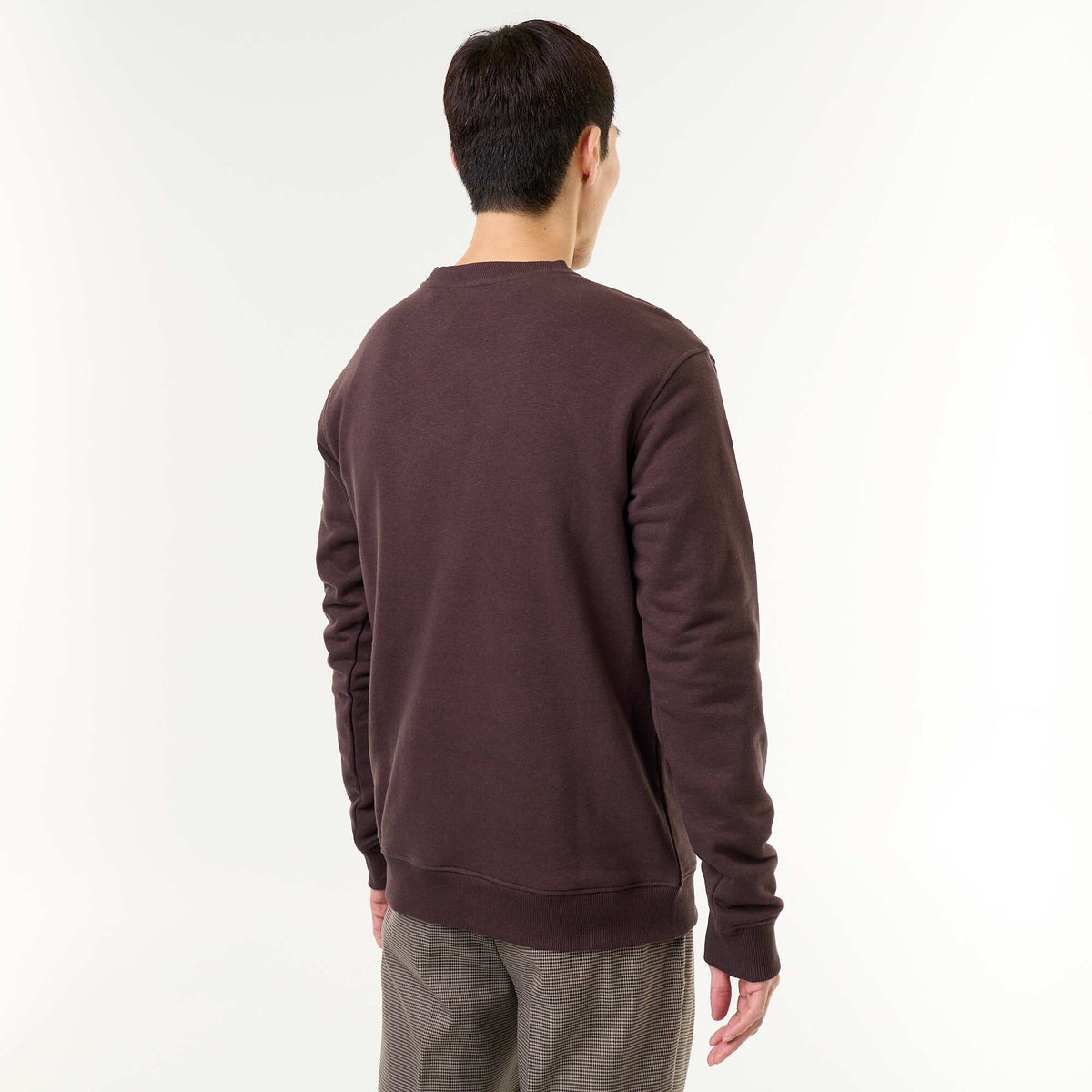 Solid Crew Neck French Terry Sweatshirt BROWN