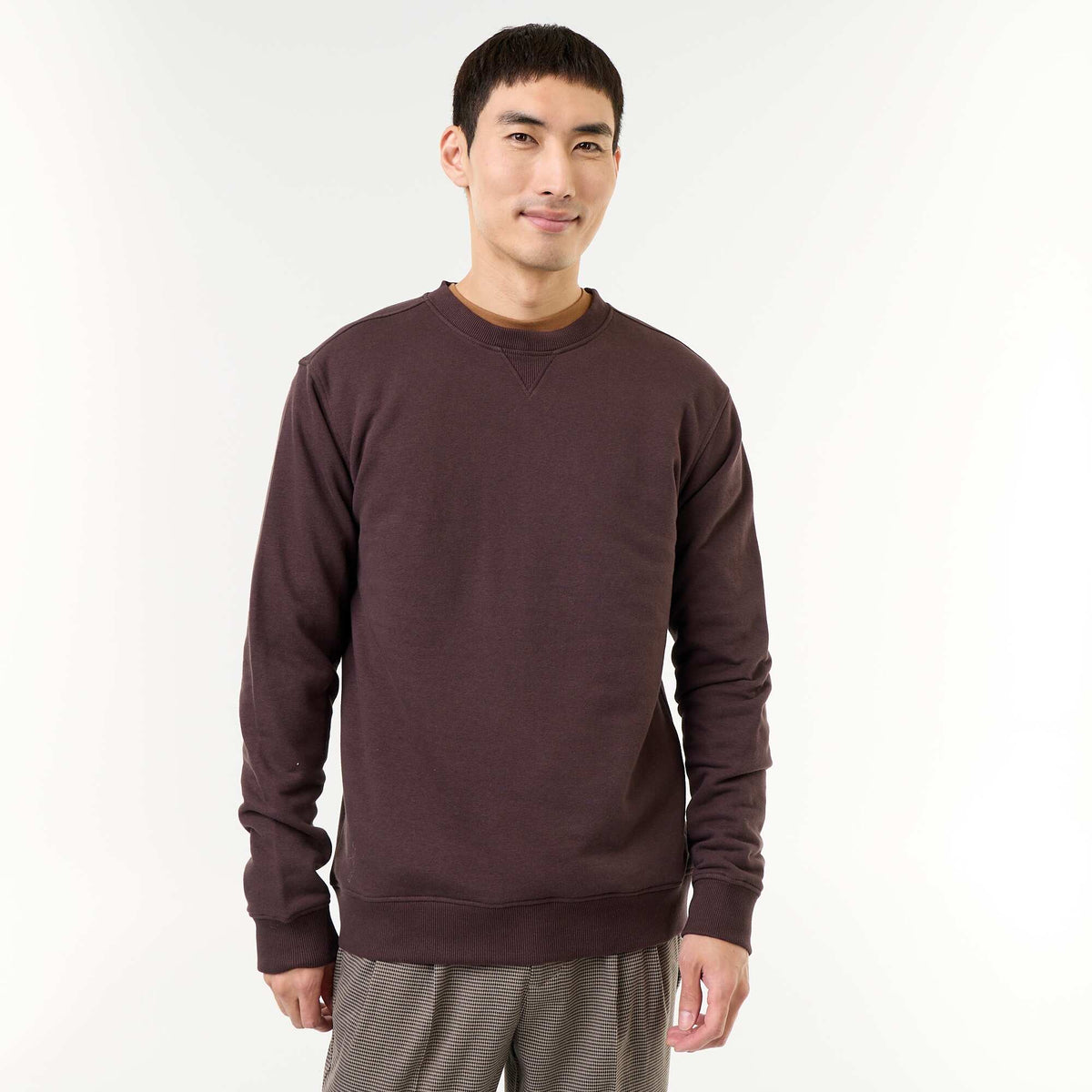 Solid Crew Neck French Terry Sweatshirt BROWN