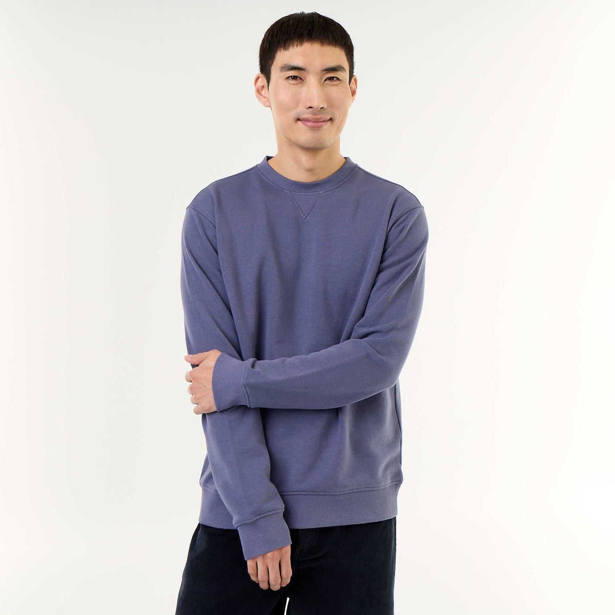 Solid Crew Neck French Terry Sweatshirt BLUE