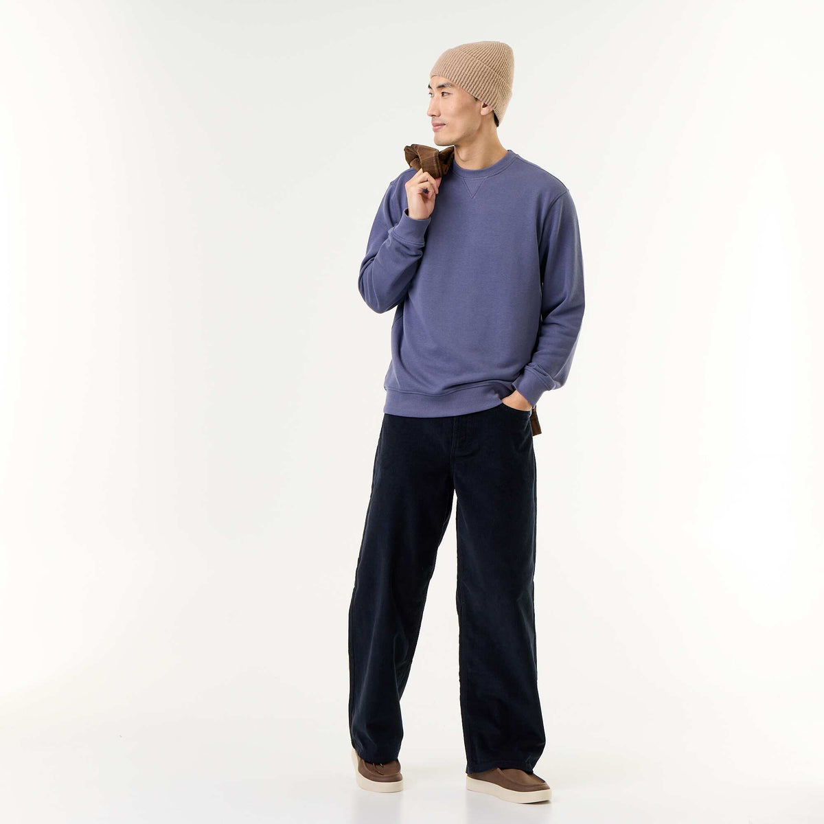 Solid Crew Neck French Terry Sweatshirt BLUE