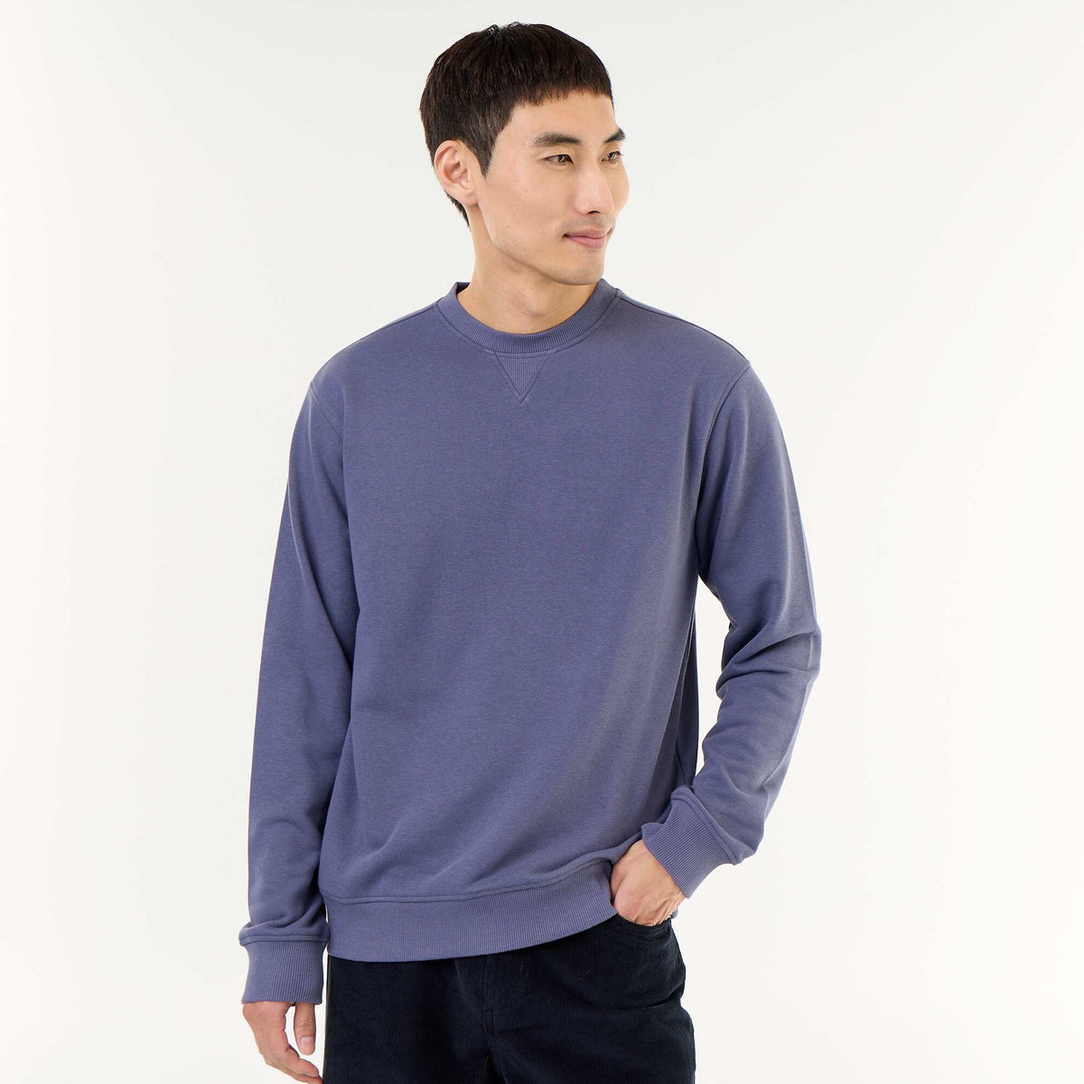 Solid Crew Neck French Terry Sweatshirt BLUE