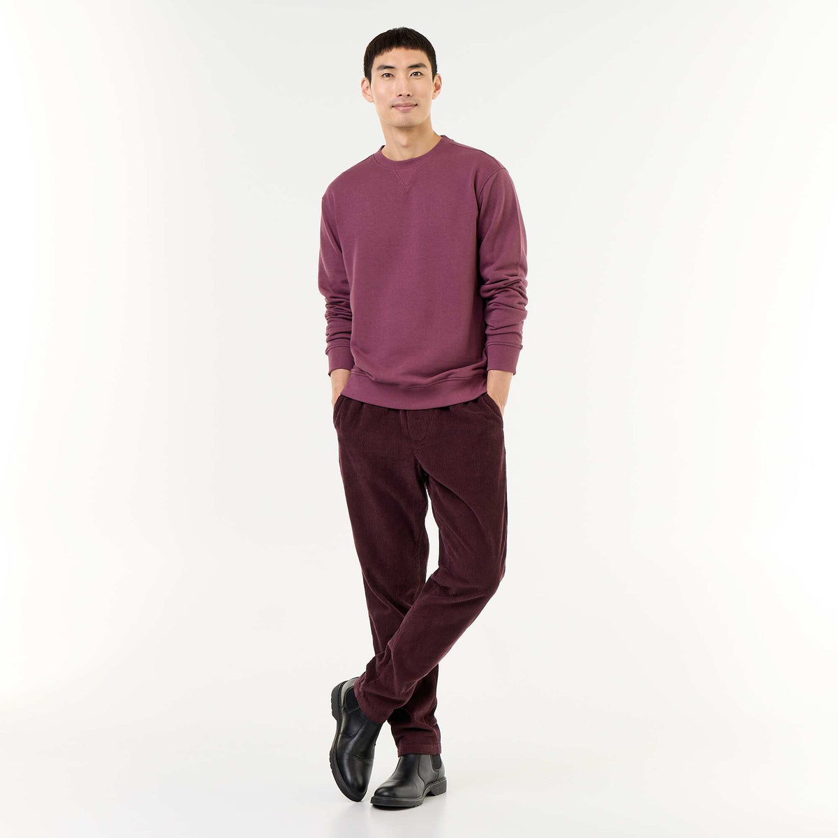 Solid Crew Neck French Terry Sweatshirt PURPLE