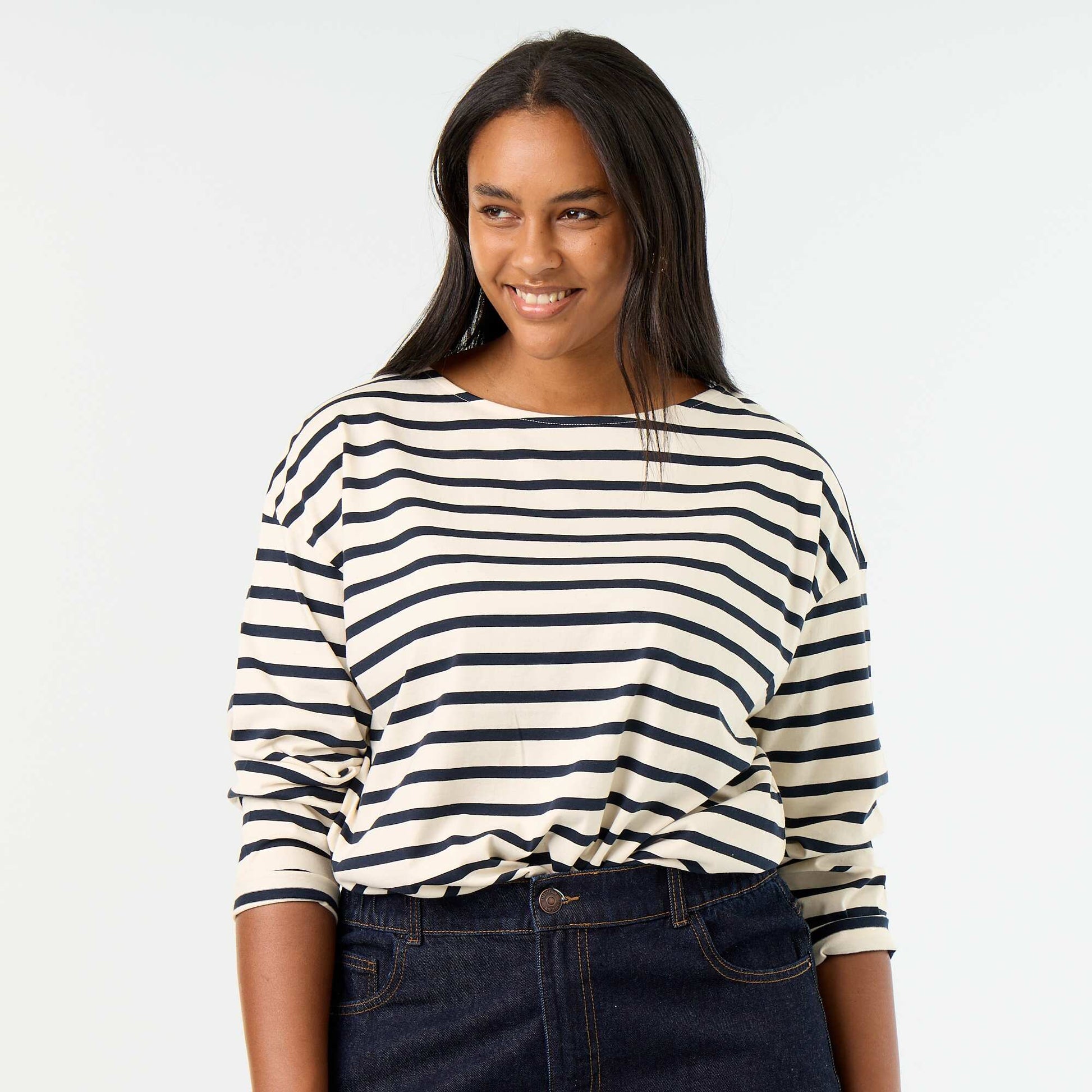 Striped Long-Sleeved Jersey T-shirt WHITE