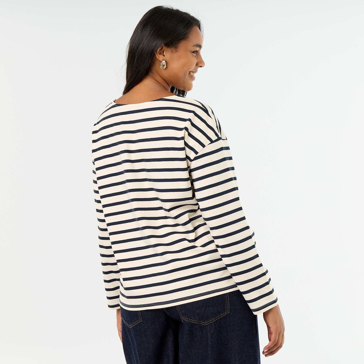 Striped Long-Sleeved Jersey T-shirt WHITE