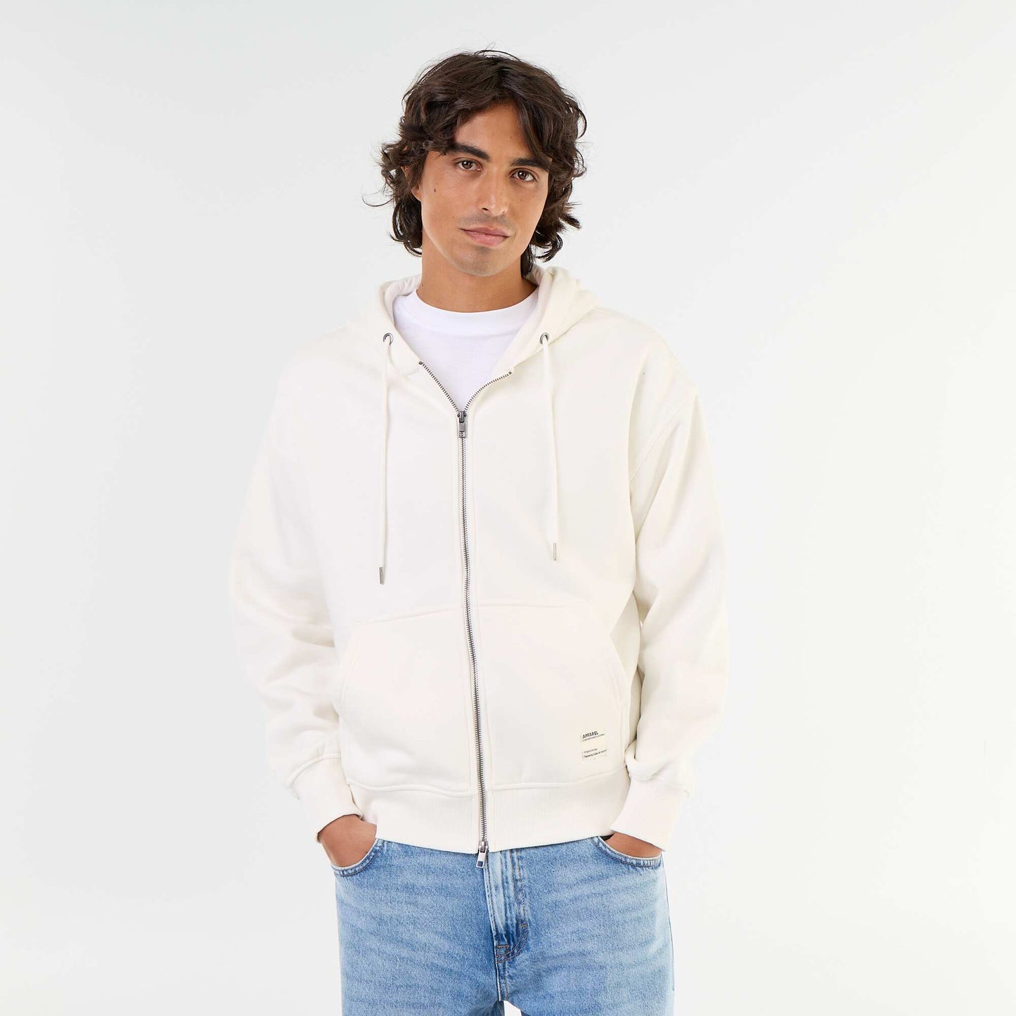 Plain zip-up hooded sweatshirt WHITE