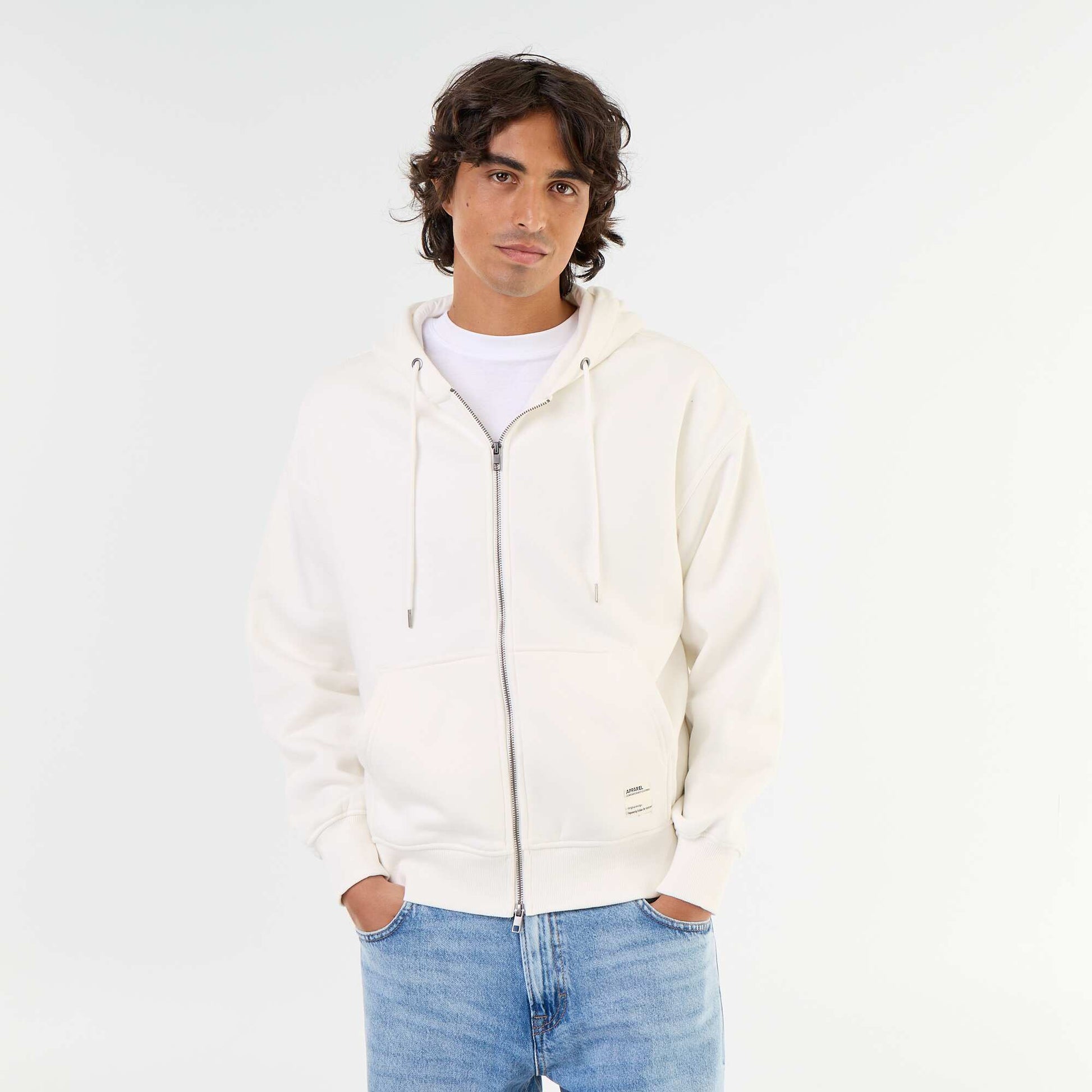 Plain zip-up hooded sweatshirt WHITE