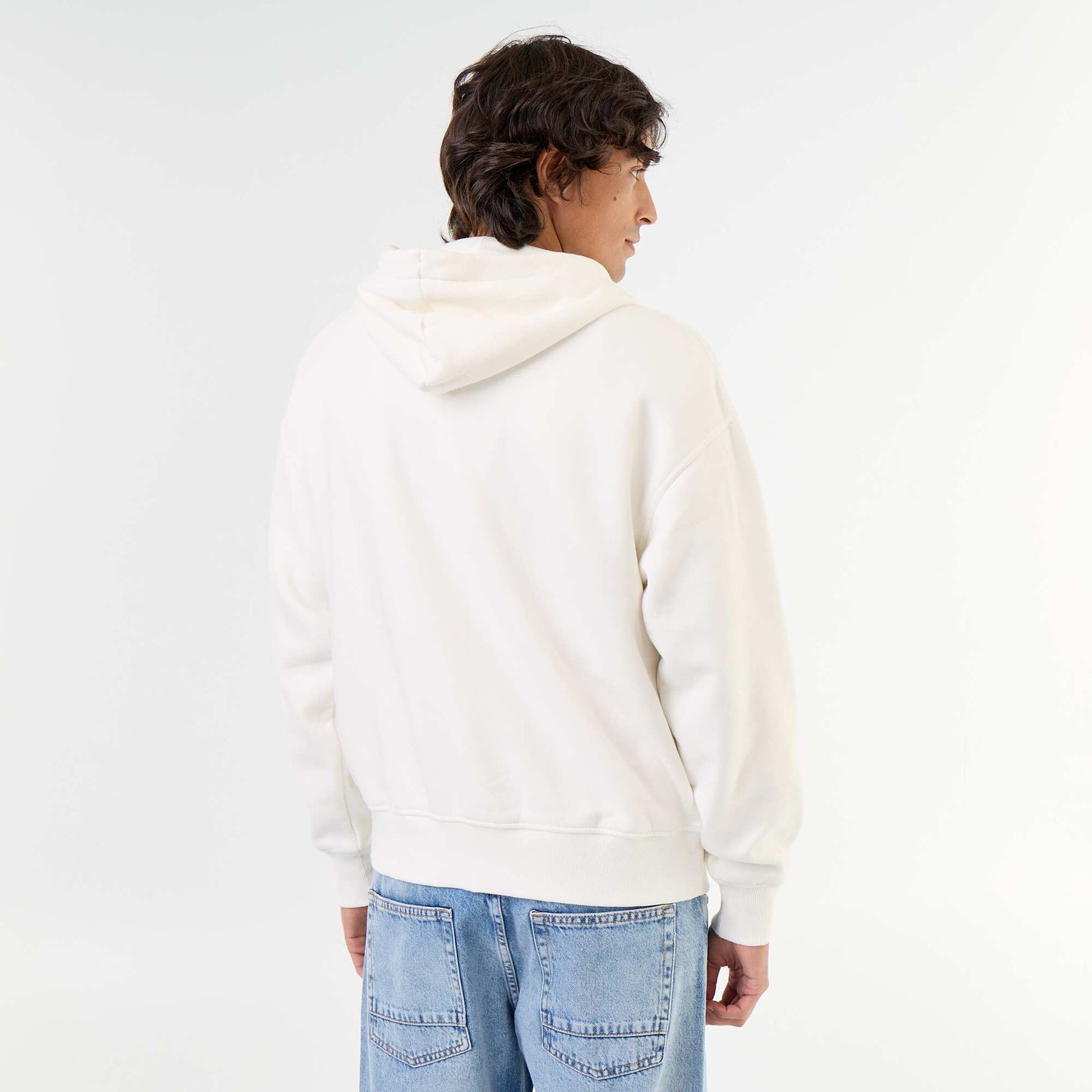 Plain zip-up hooded sweatshirt WHITE