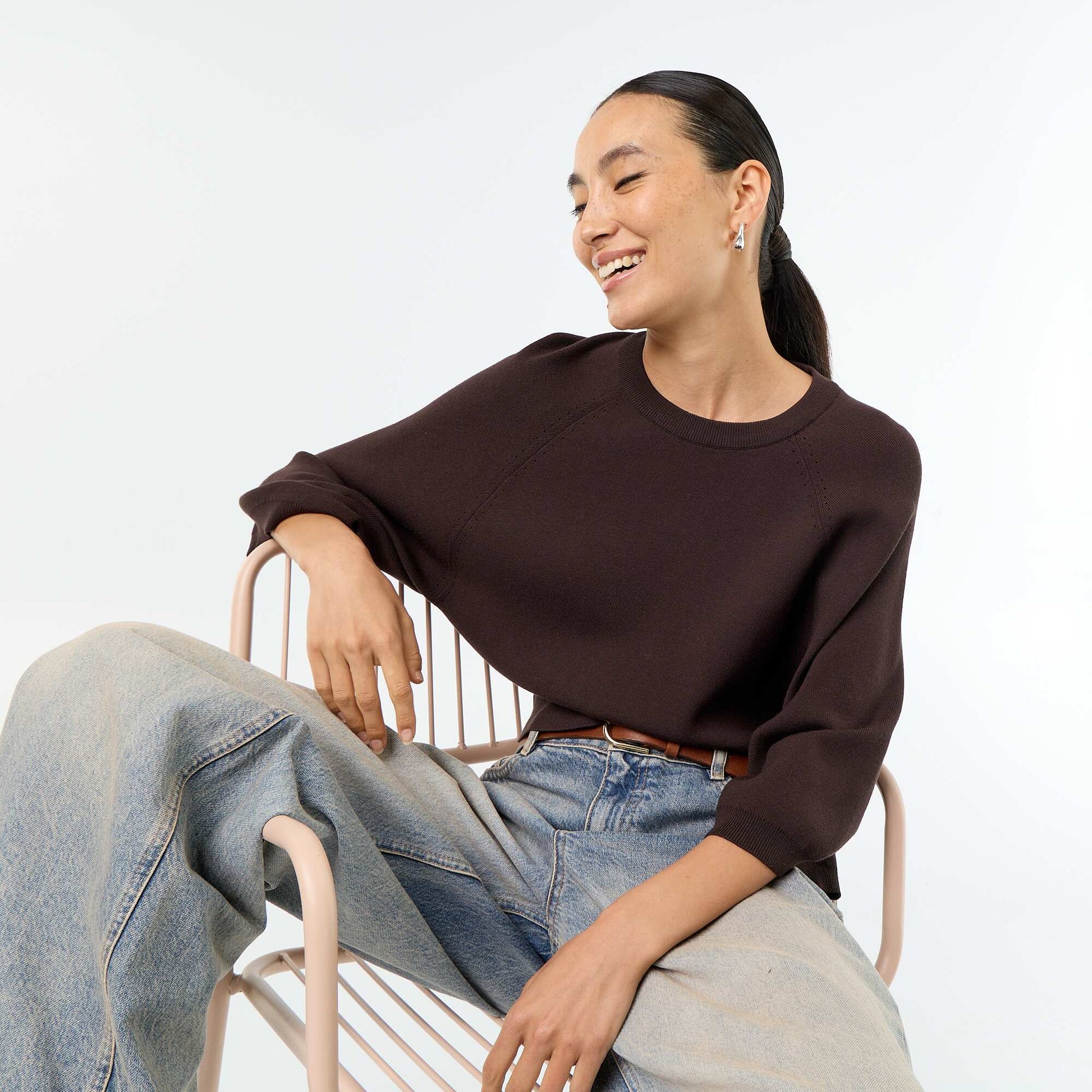 3/4 Sleeve Sweater BROWN