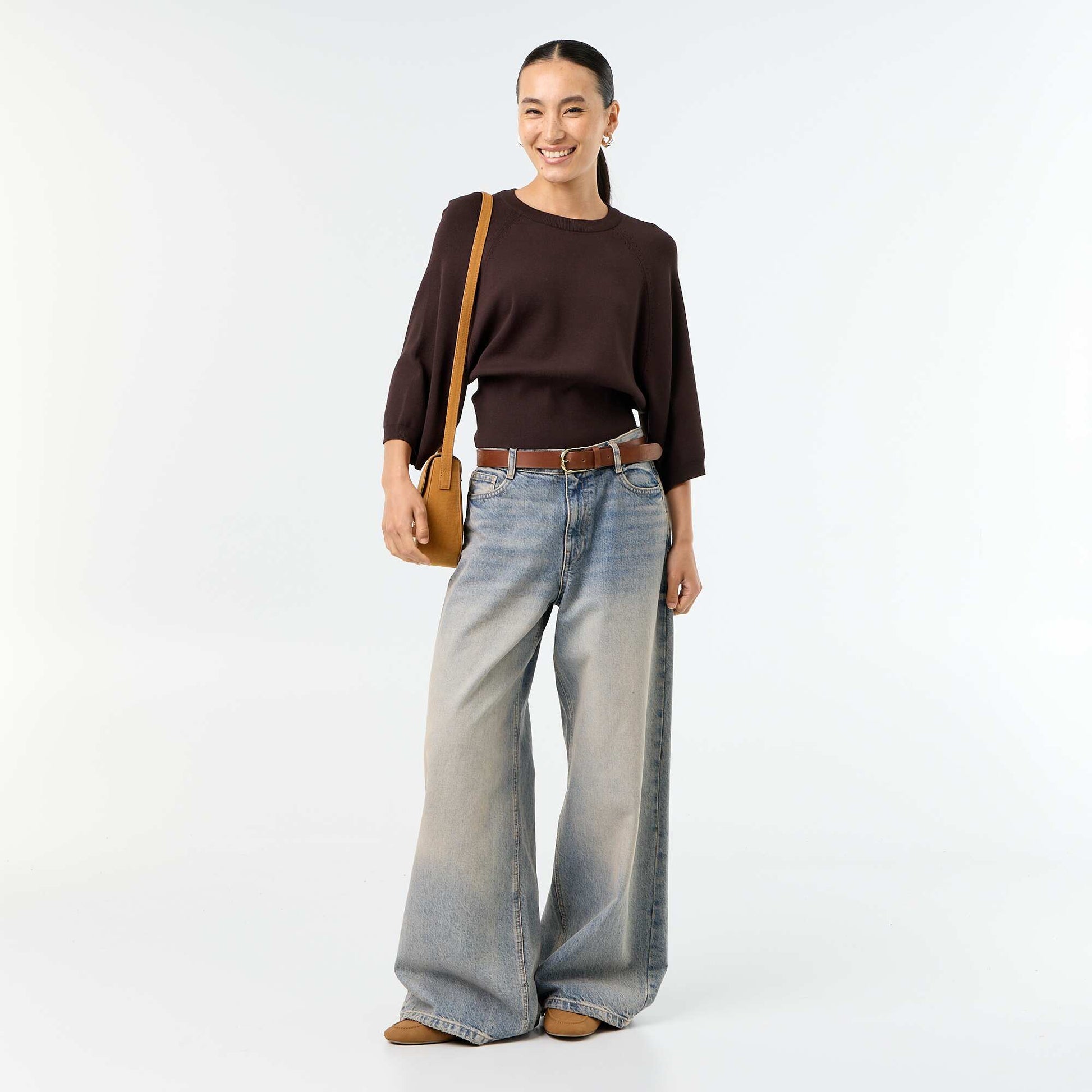 3/4 Sleeve Sweater BROWN