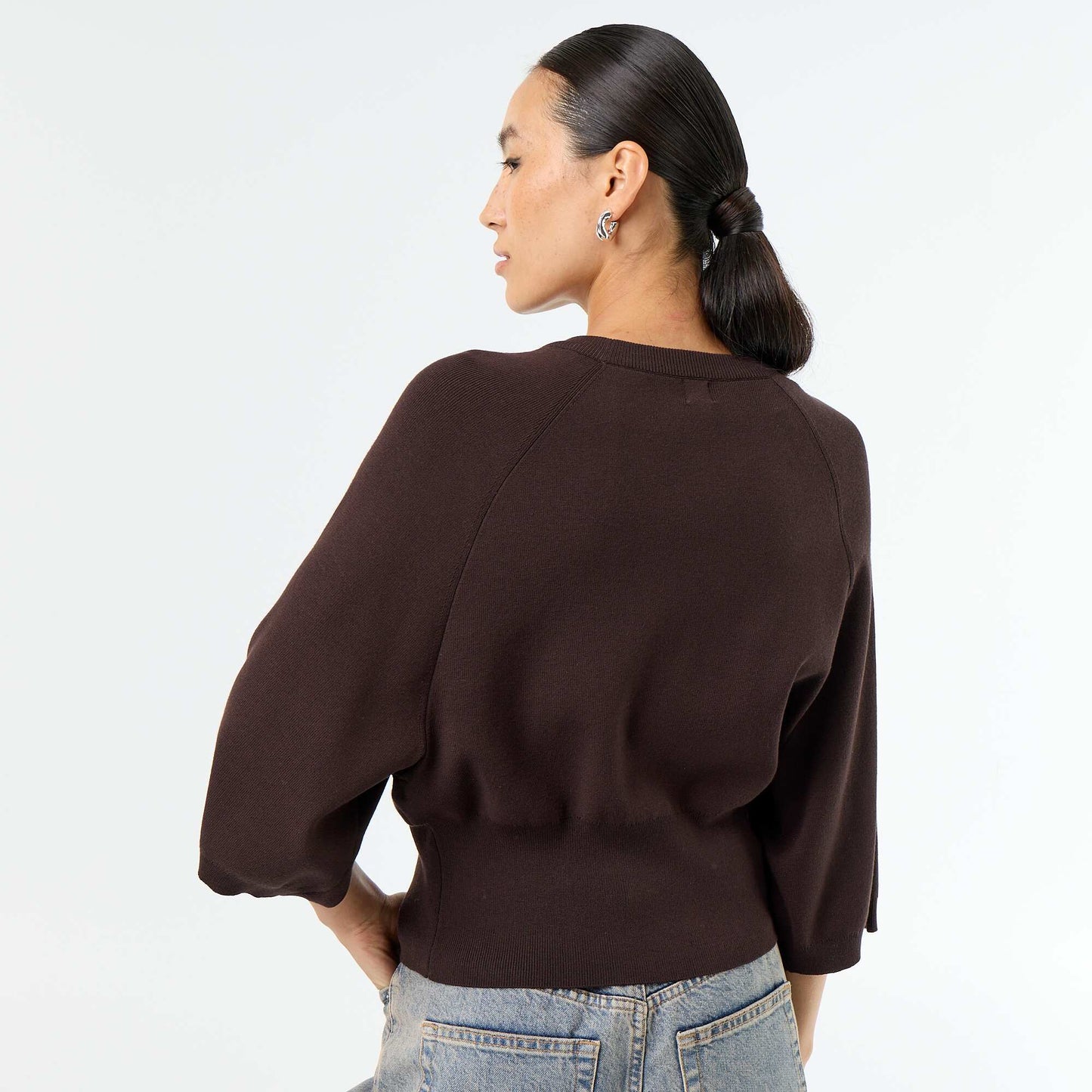 3/4 Sleeve Sweater BROWN