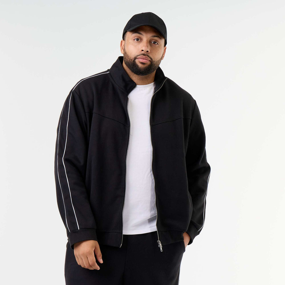 Lightweight fleece zip-up sweatshirt BLACK