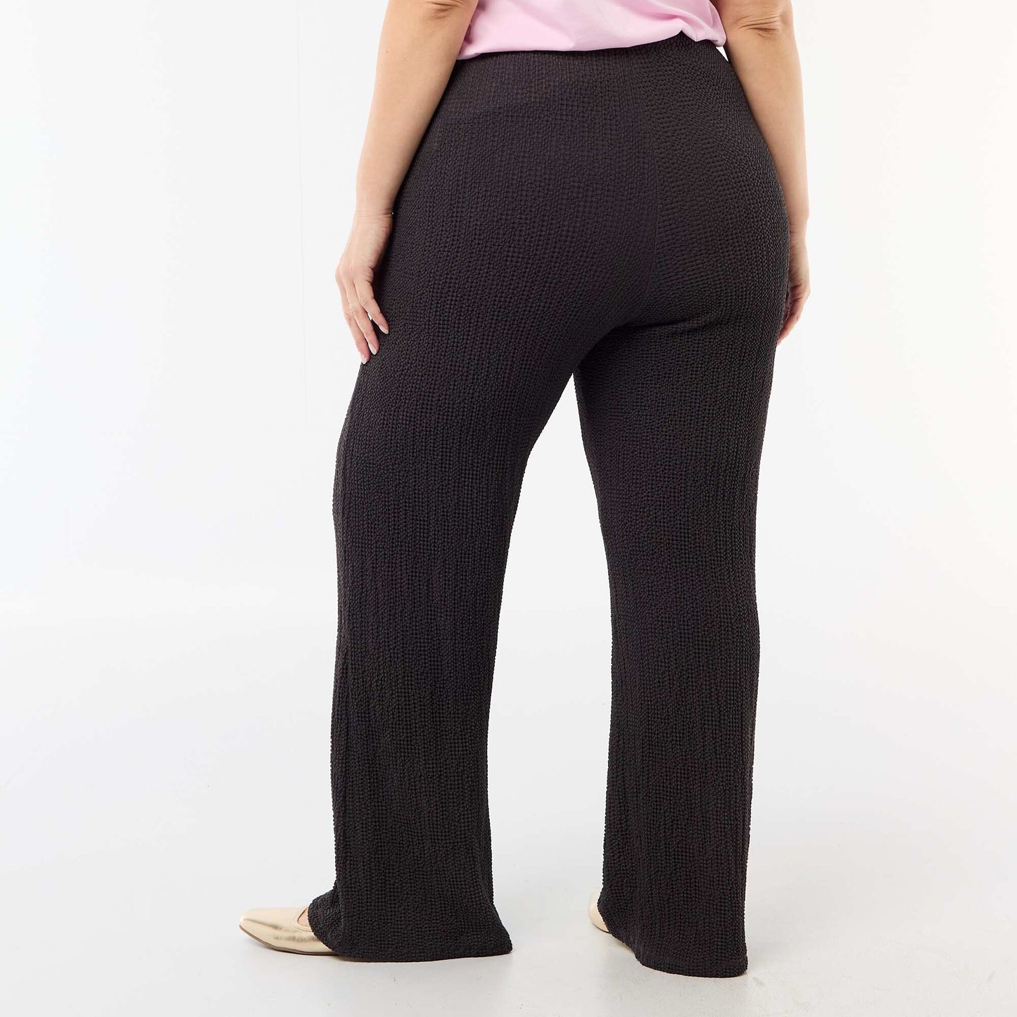 Waffle Knit Wide Leg Pants BLACK