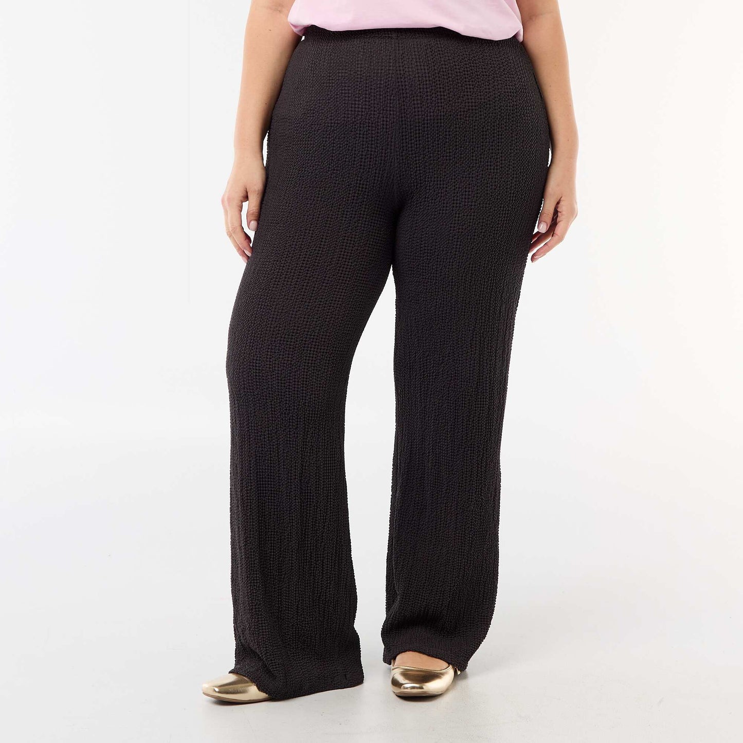 Waffle Knit Wide Leg Pants BLACK