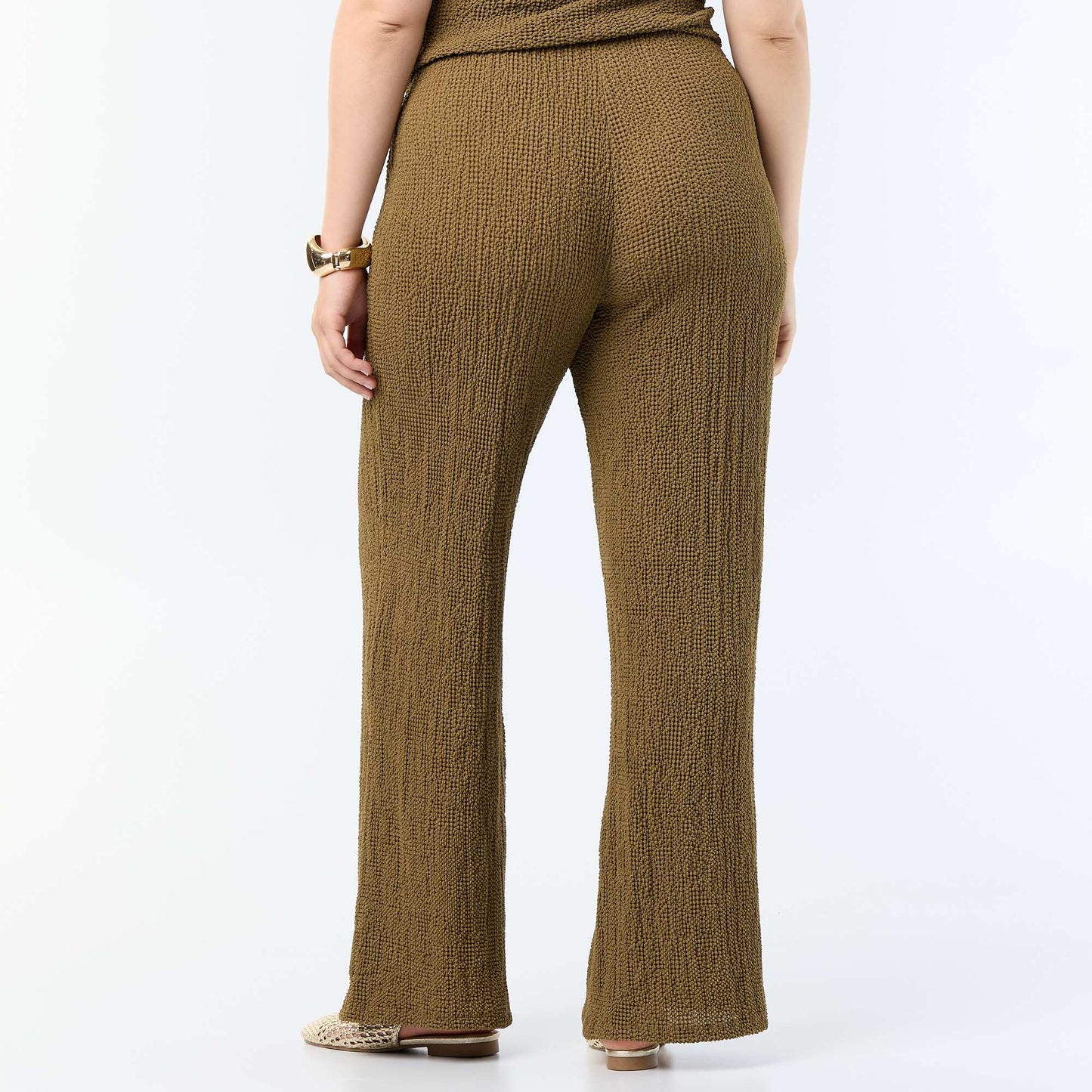 Waffle knit wide-leg trousers KHAKI