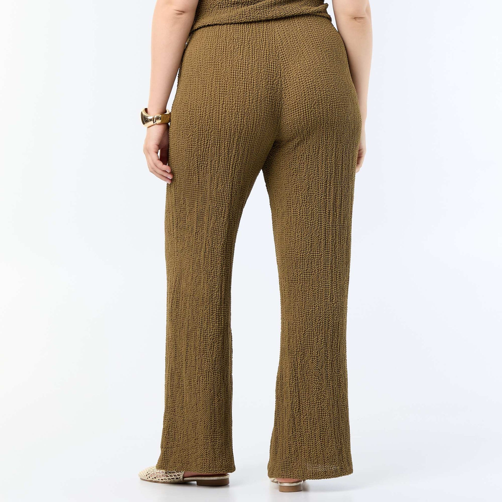 Waffle knit wide-leg trousers KHAKI