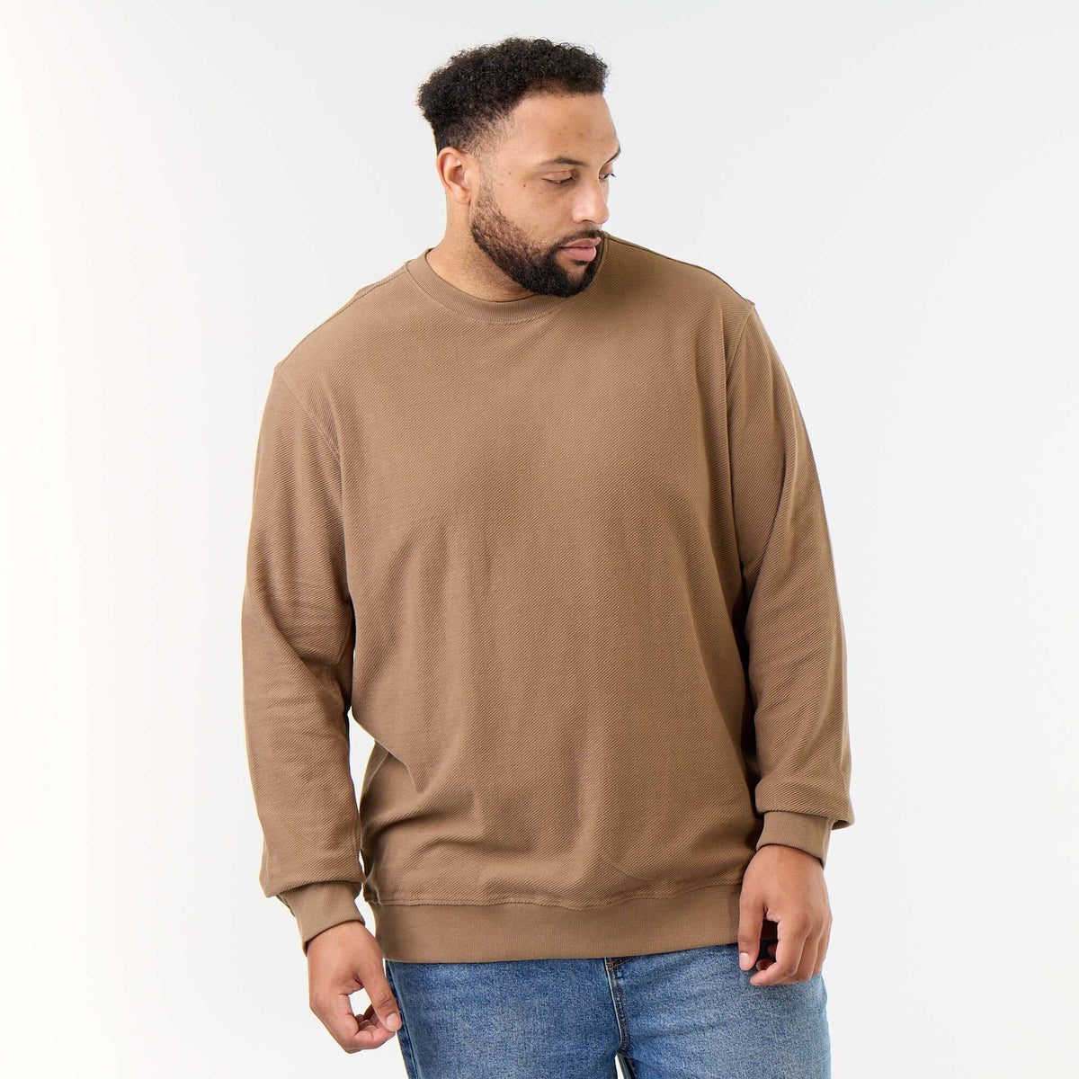 Plain ribbed knit sweatshirt BROWN