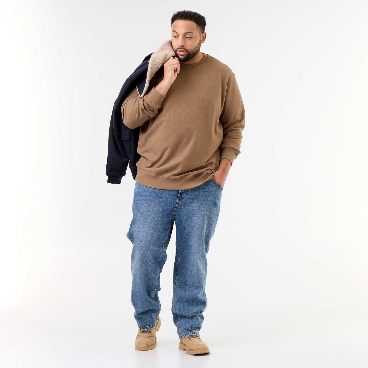 Plain ribbed knit sweatshirt BROWN