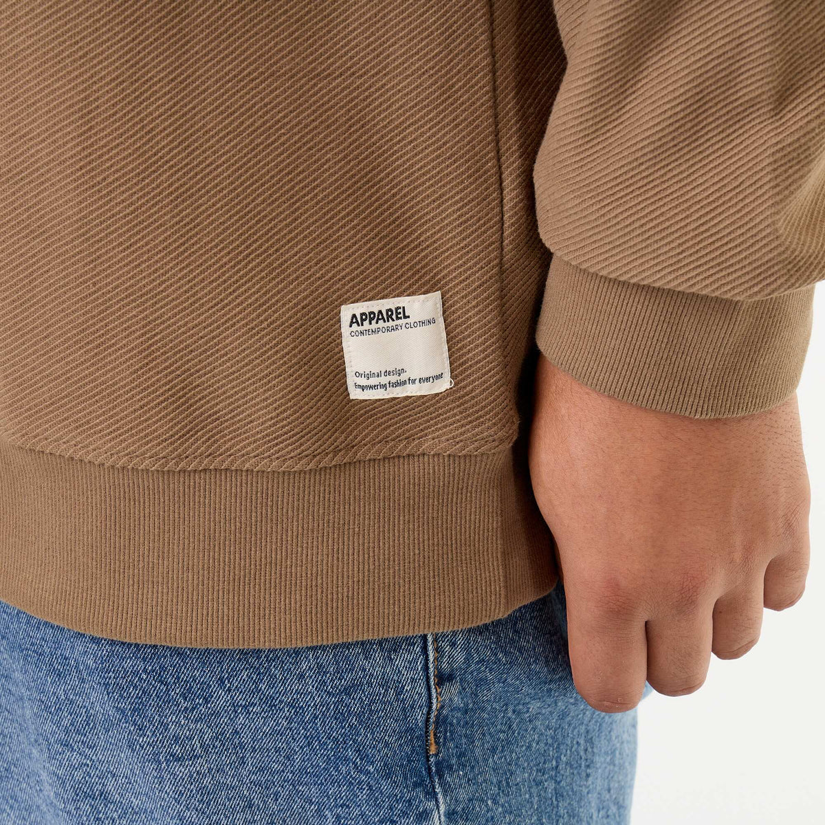 Plain ribbed knit sweatshirt BROWN