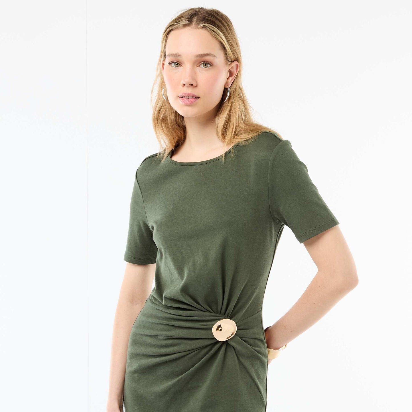 Draped Long Dress with Jewel Detail GREEN