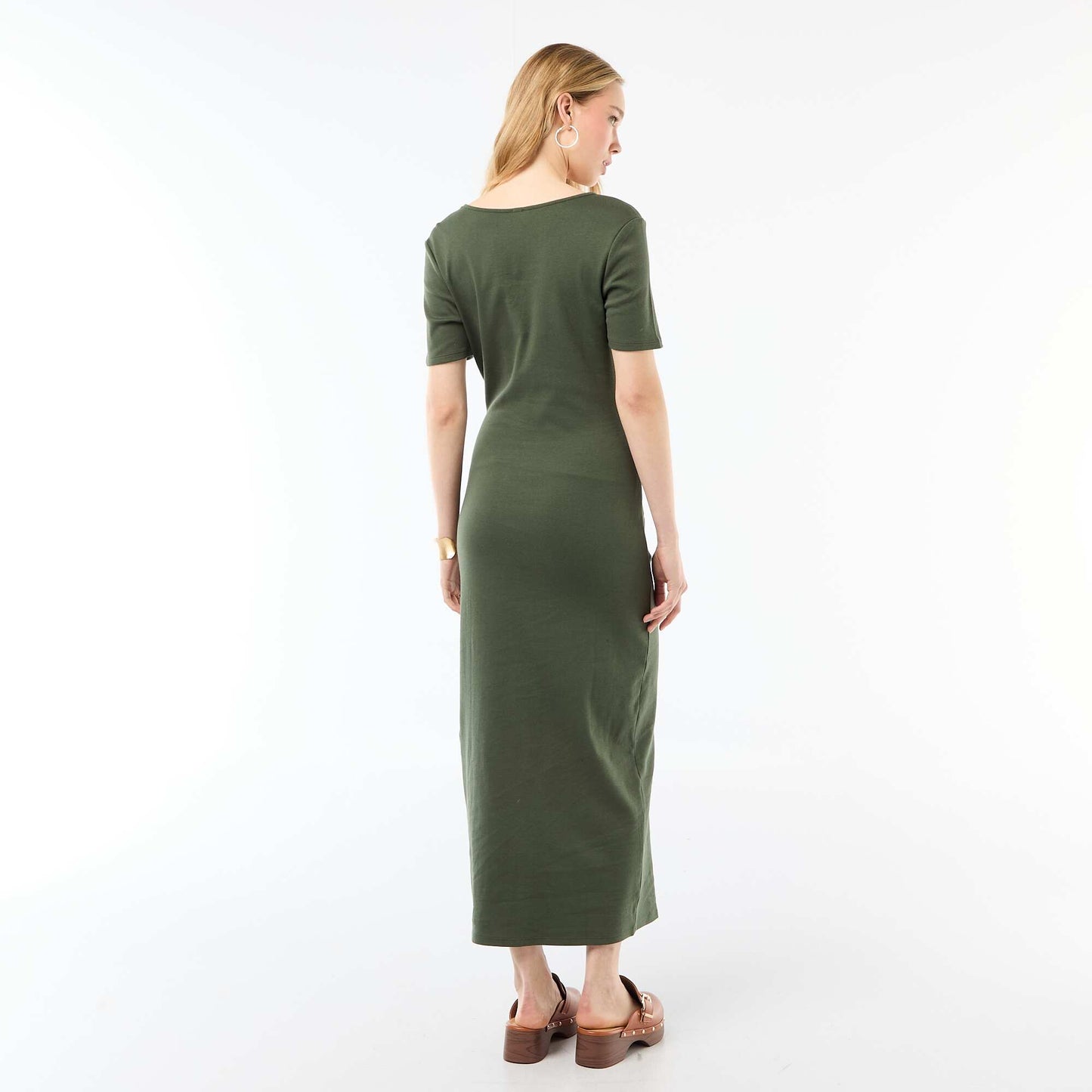 Draped Long Dress with Jewel Detail GREEN