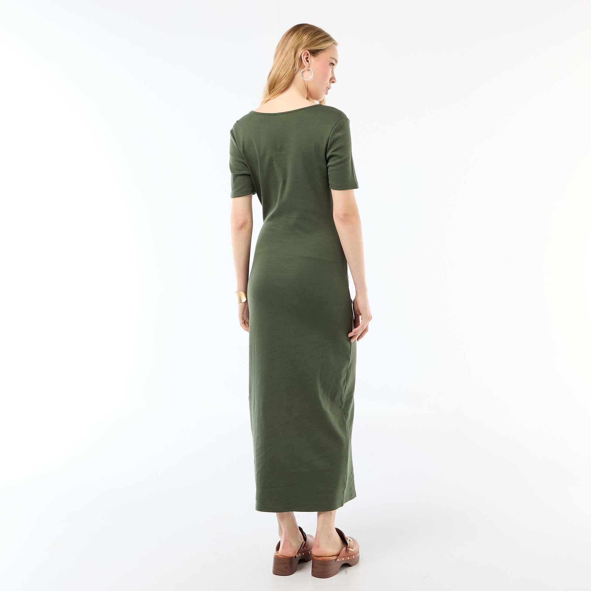 Draped Long Dress with Jewel Detail GREEN