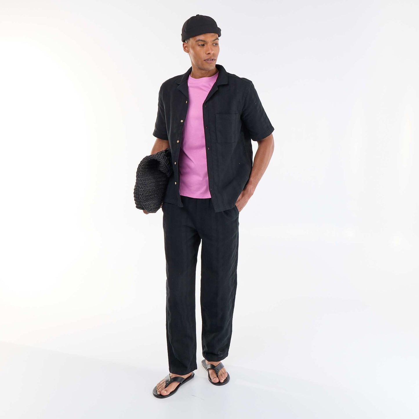Short-sleeved shirt in novelty fabric BLACK