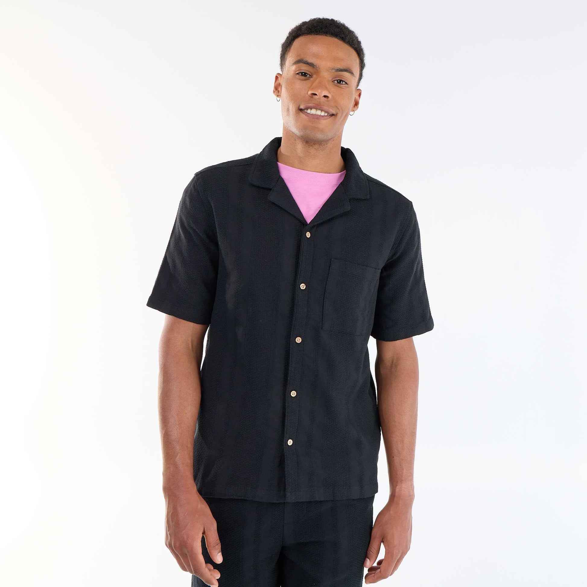 Short-sleeved shirt in novelty fabric BLACK