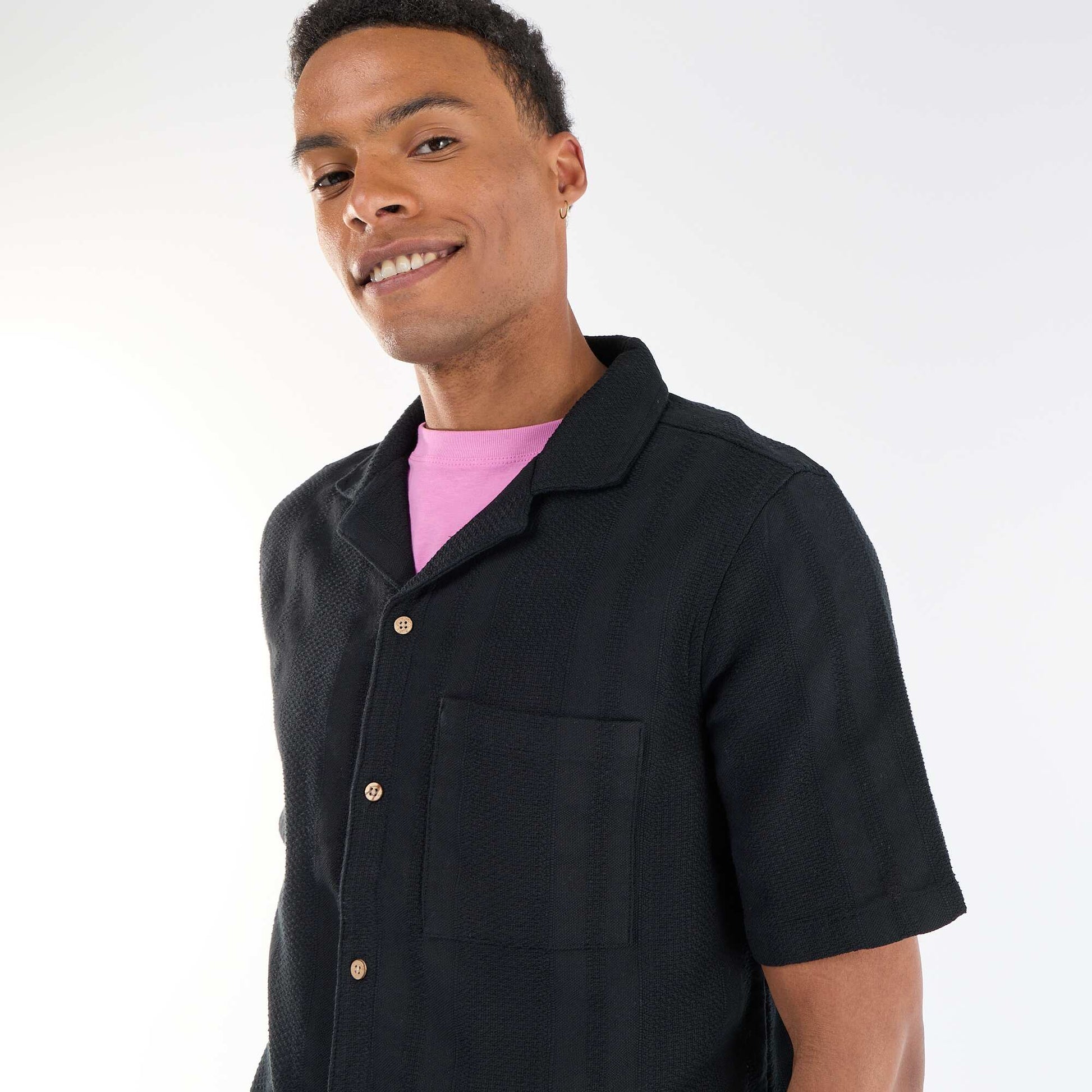 Short-sleeved shirt in novelty fabric BLACK