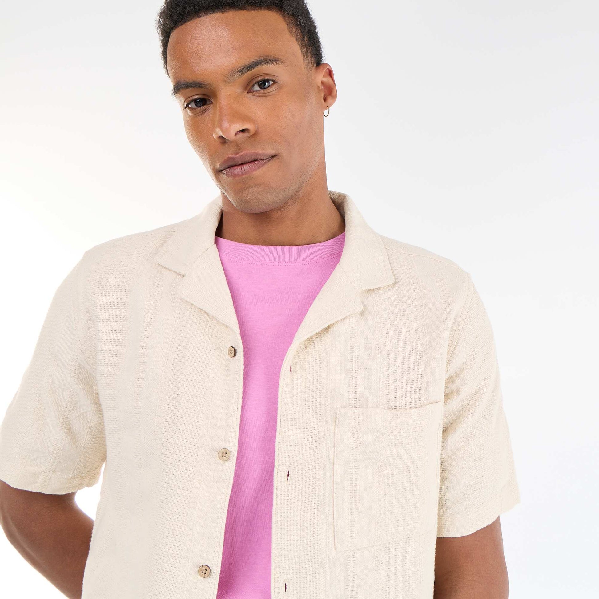 Short-sleeved shirt in novelty fabric BEIGE