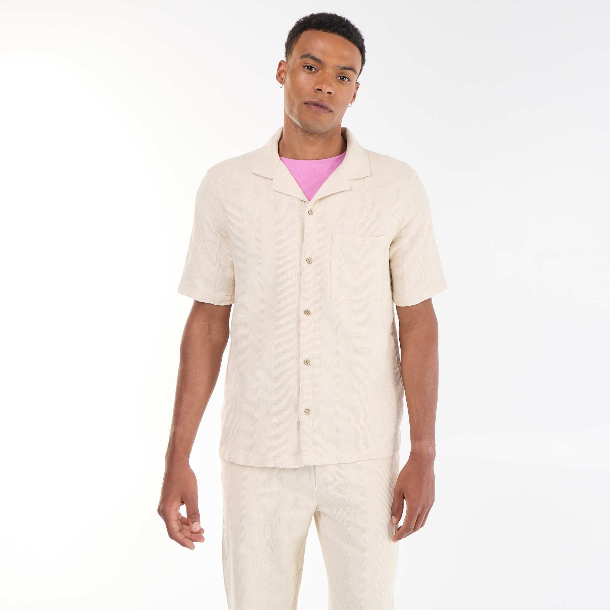 Short-sleeved shirt in novelty fabric BEIGE