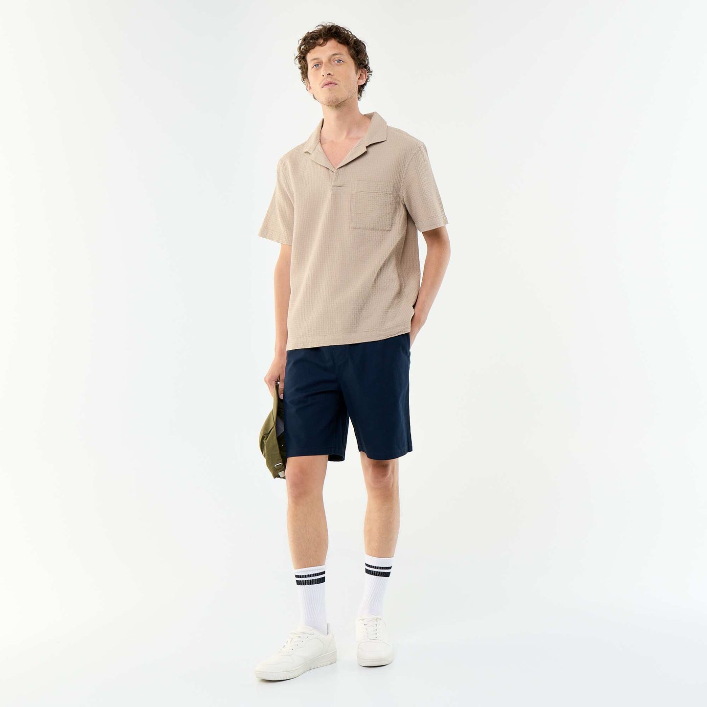Short-sleeved shirt in fancy knit BEIGE