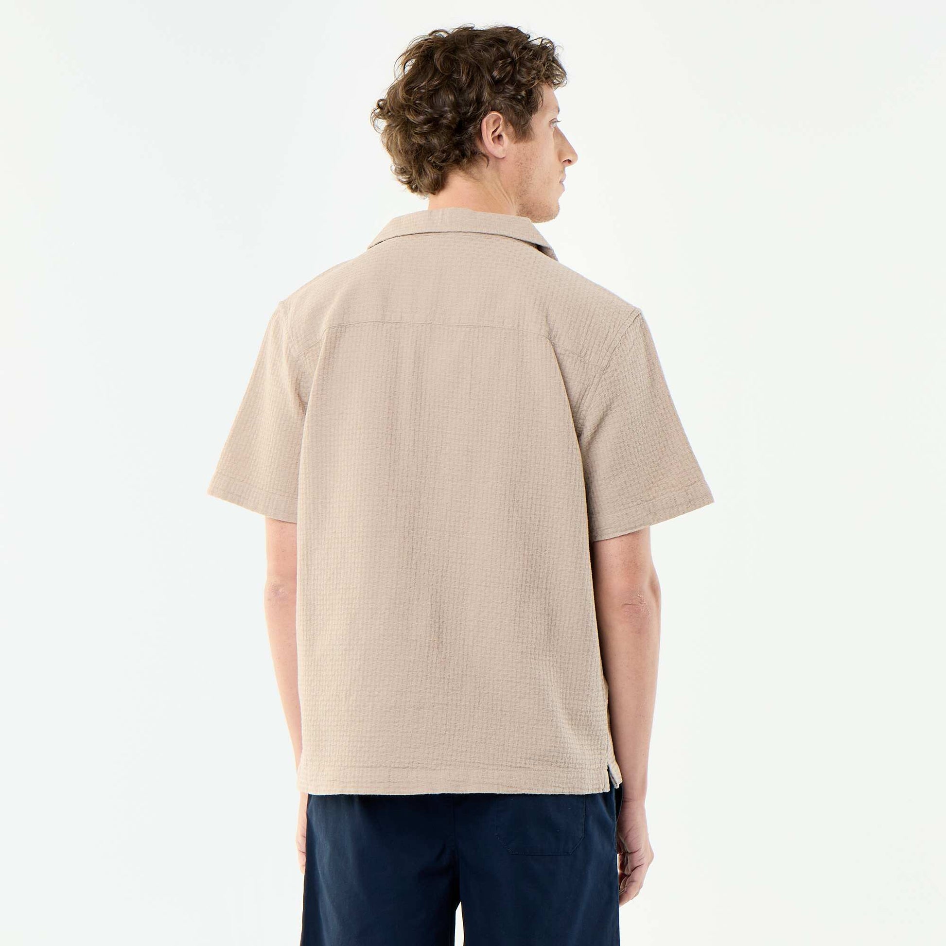 Short-sleeved shirt in fancy knit BEIGE
