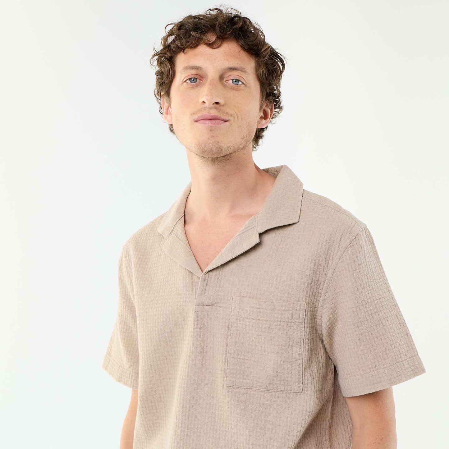Short-sleeved shirt in fancy knit BEIGE