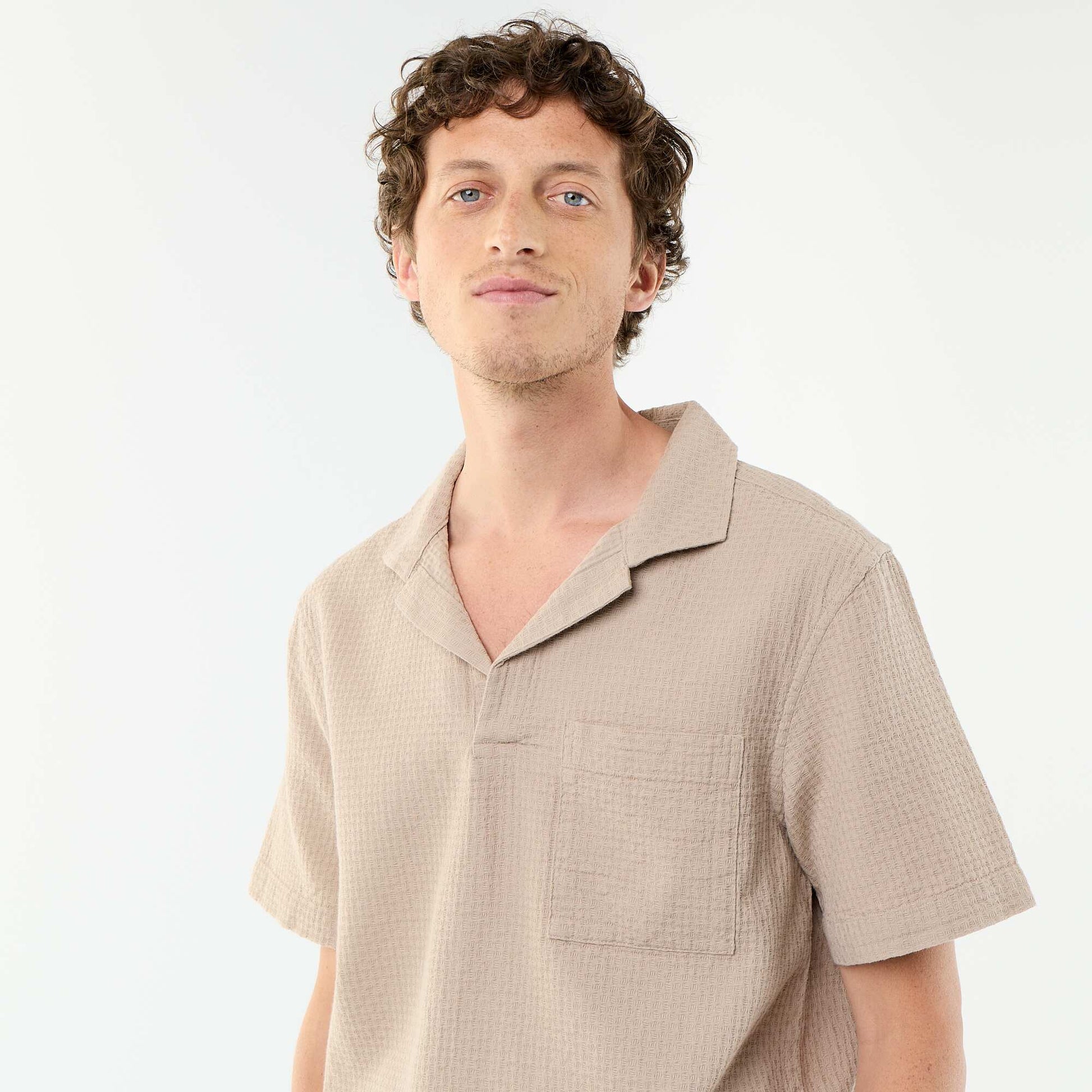 Short-sleeved shirt in fancy knit BEIGE