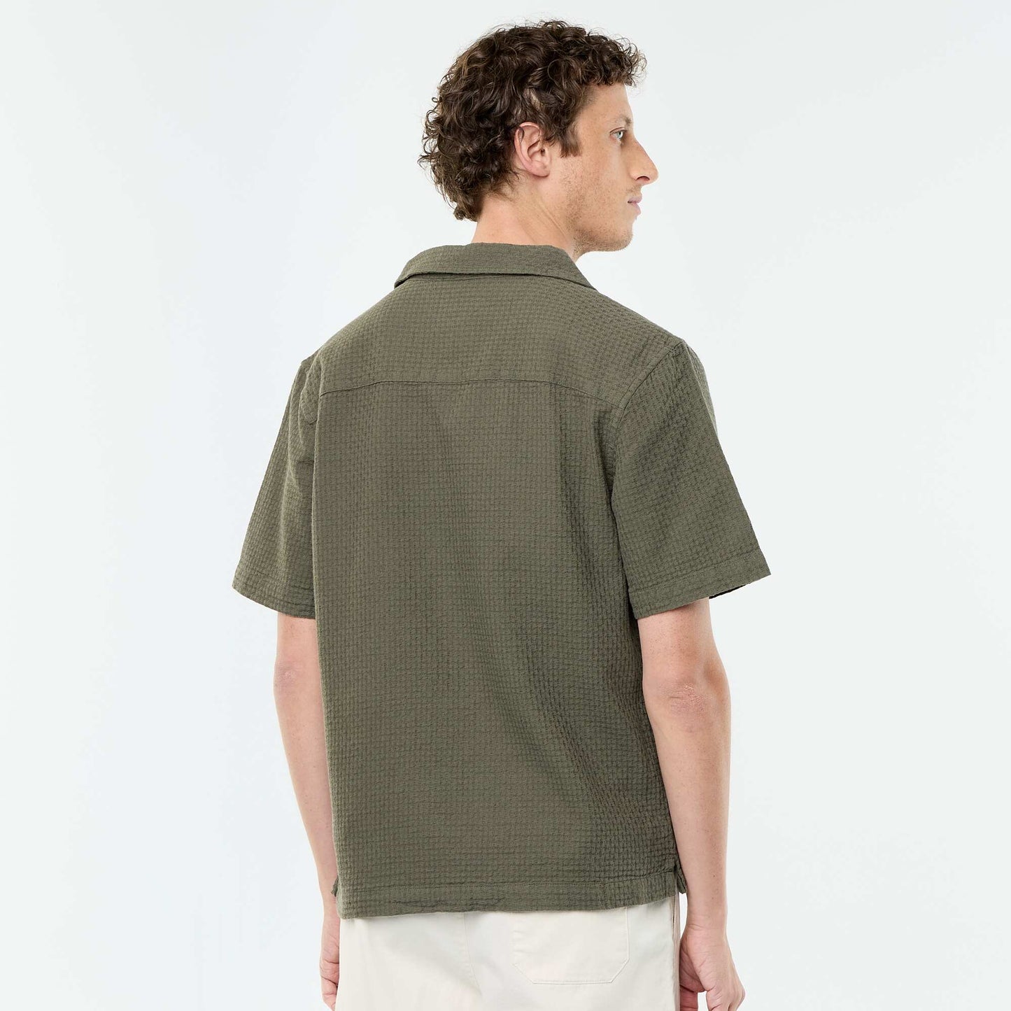 Short-sleeved shirt in fancy knit KHAKI