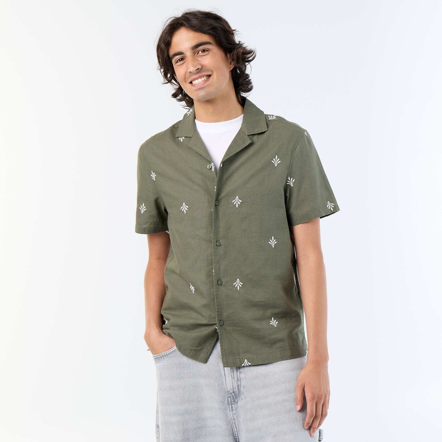 Embroidered Short-Sleeved Shirt GREEN