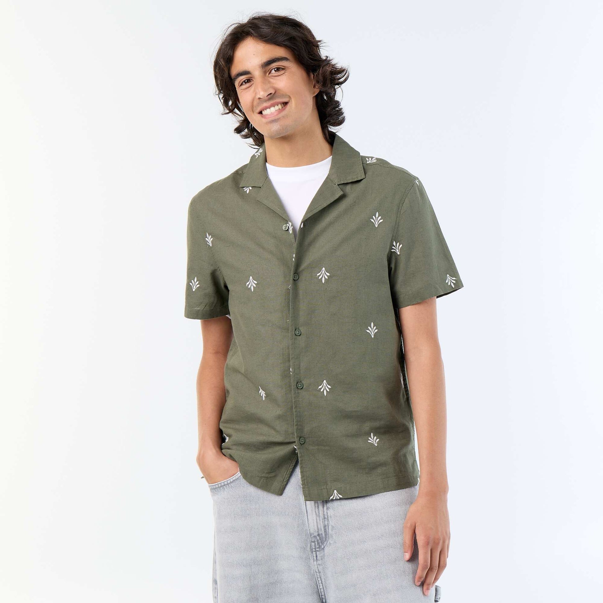 Embroidered Short-Sleeved Shirt GREEN