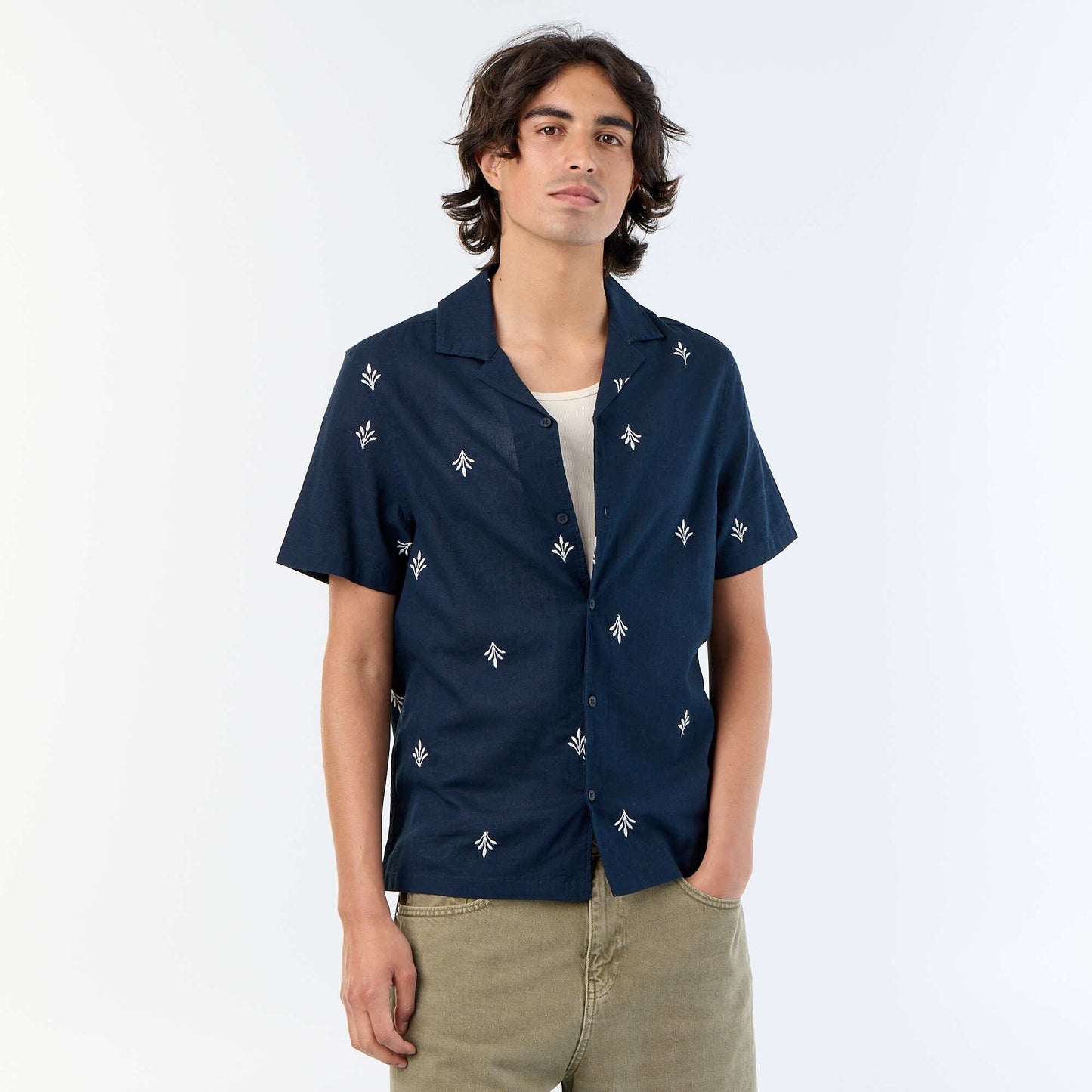 Embroidered Short-Sleeved Shirt BLUE
