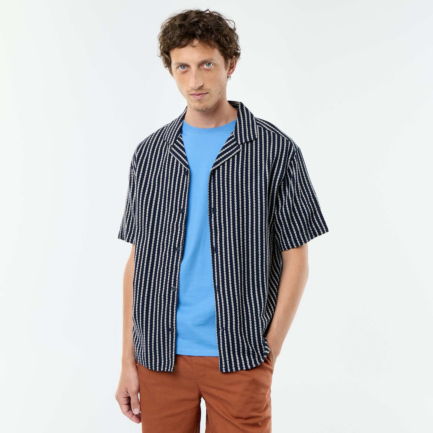 Textured Knit Short-Sleeved Shirt BLUE