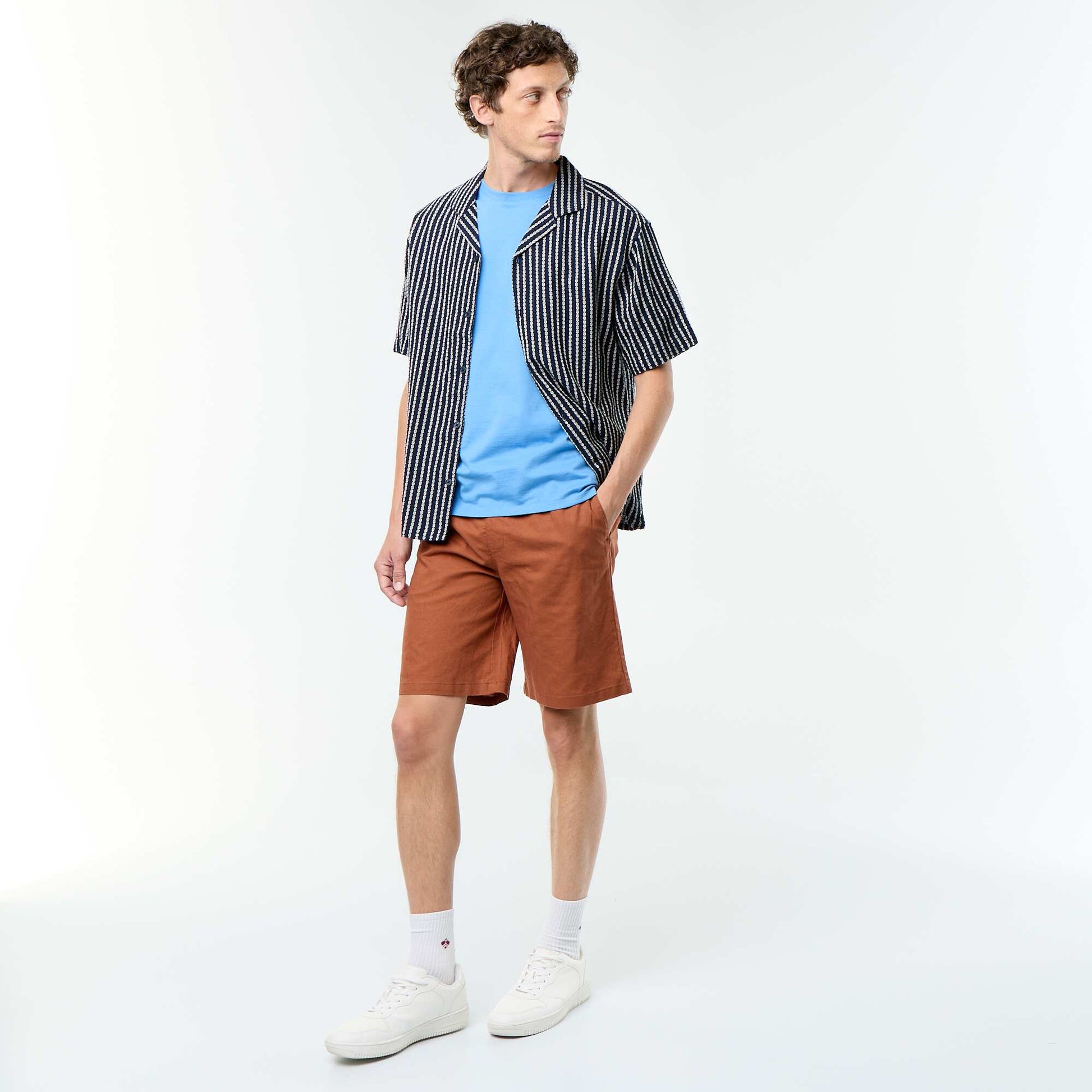 Textured Knit Short-Sleeved Shirt BLUE