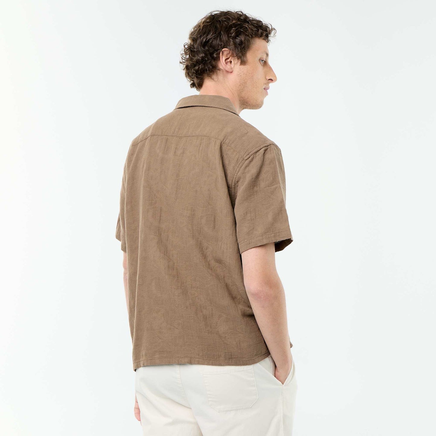 Textured Knit Short-Sleeved Shirt BROWN