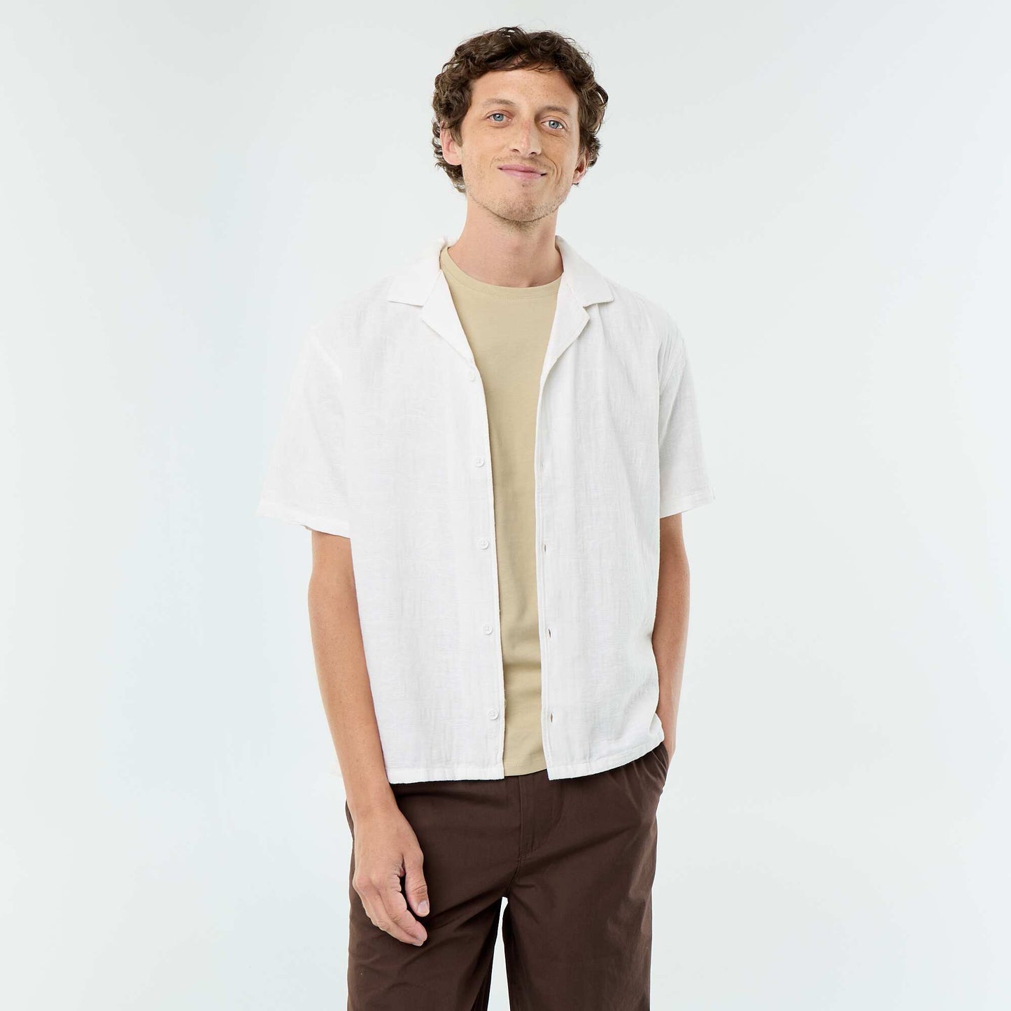 Textured Knit Short-Sleeved Shirt WHITE