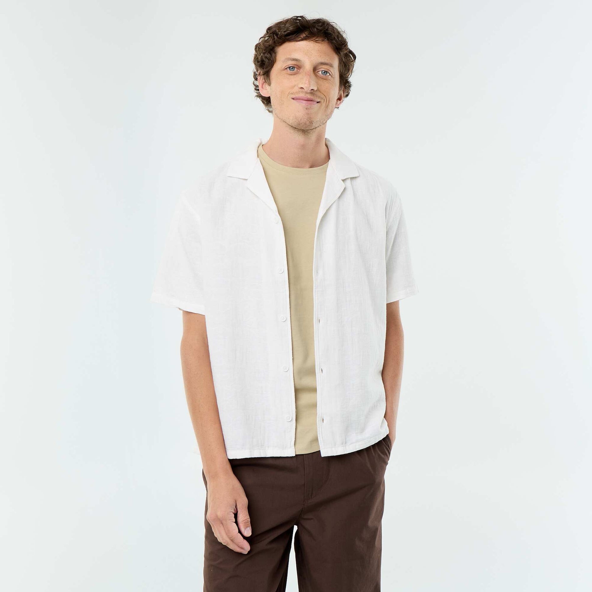 Textured Knit Short-Sleeved Shirt WHITE