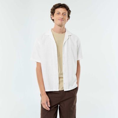 Textured Knit Short-Sleeved Shirt WHITE