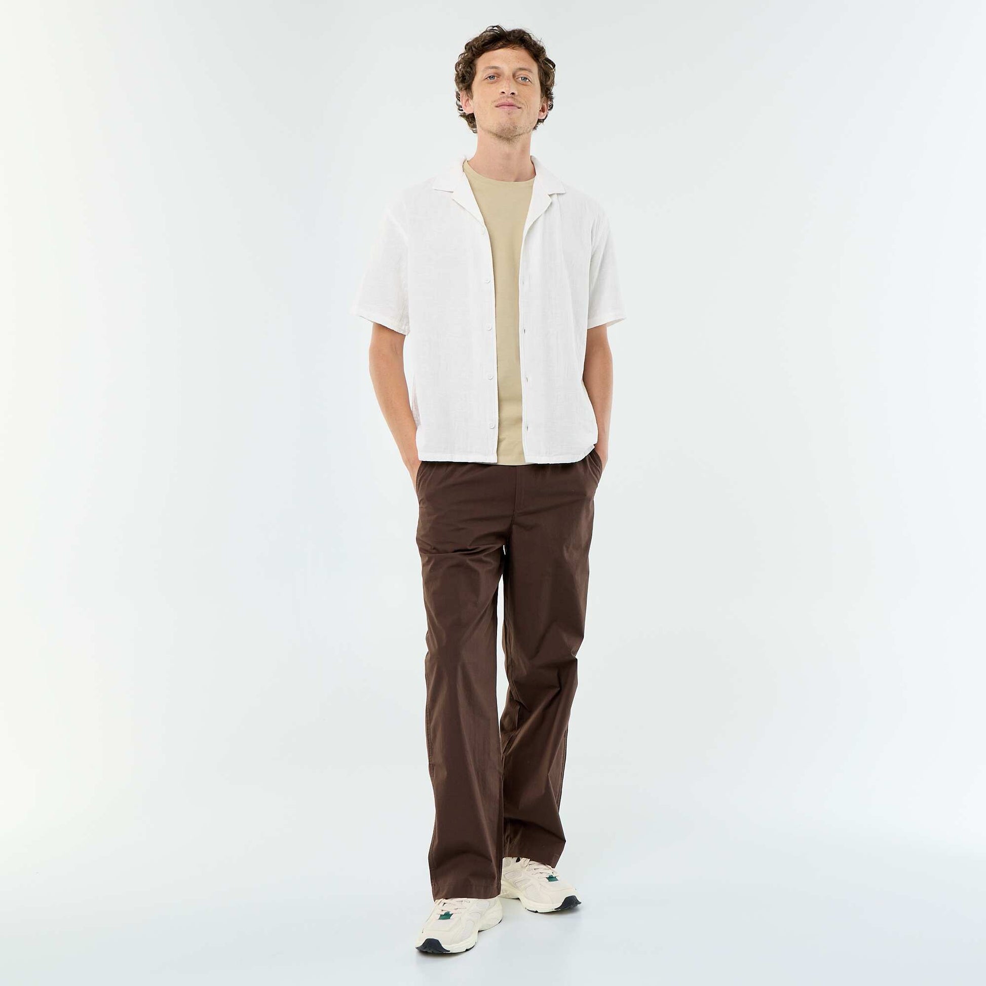 Textured Knit Short-Sleeved Shirt WHITE